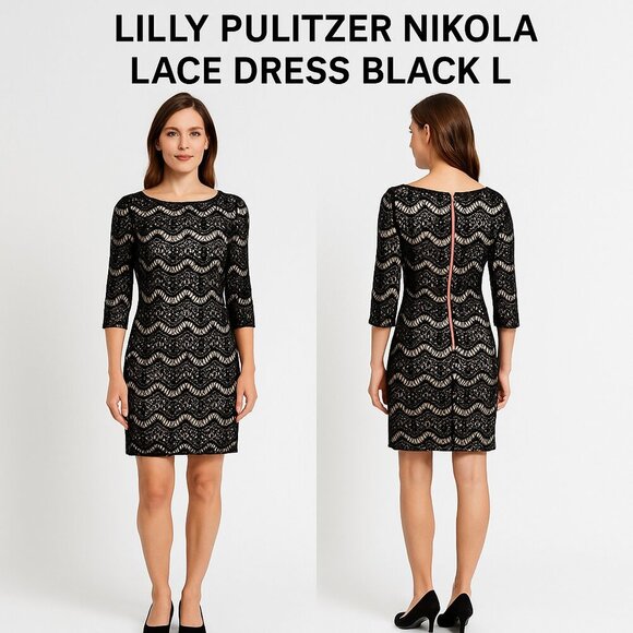 Lilly Pulitzer Nikola Lace Dress Black L - Picture 1 of 8